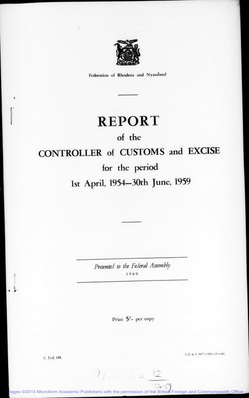 View document: Customs & Excise 1954-1964.