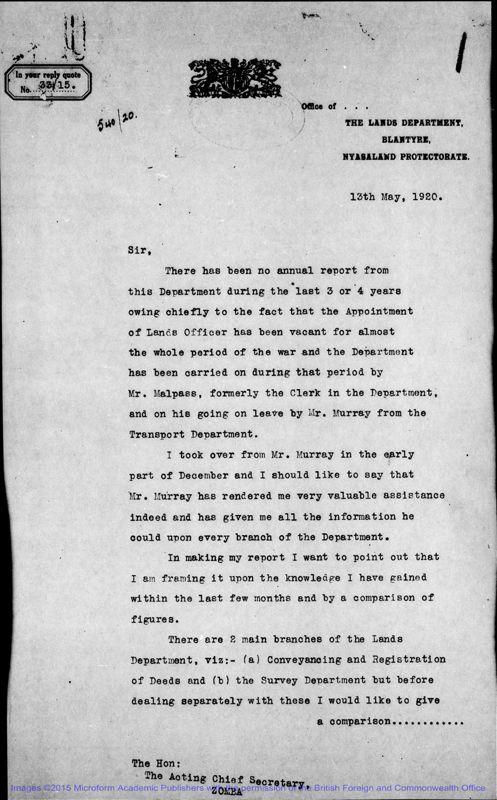 View document: Lands and Survey 1919-1962.