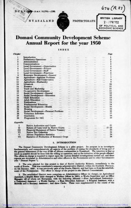 View document: Domasi Community Development Scheme 1950-1961.