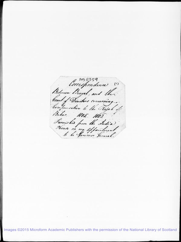 View document: Dispatch of the Bengal Government re. compensation for the Raja of Berar.