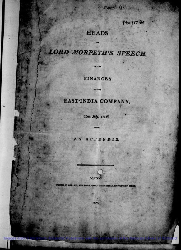 View document: Speech on the Finances of the East India Company, 1806.