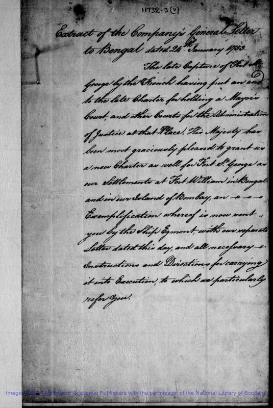 View document: Miscellaneous items, mainly with regard to Calcutta, 1805-1808.