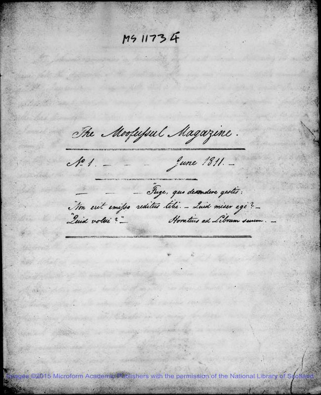 View document: Dup. ms copies of 'The Moofussul Magazine', Jun-Nov 1811.