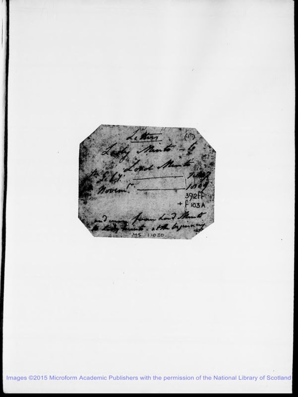 View document: Correspondence of the Countess of Minto to the 1st Earl, 1807-1809.