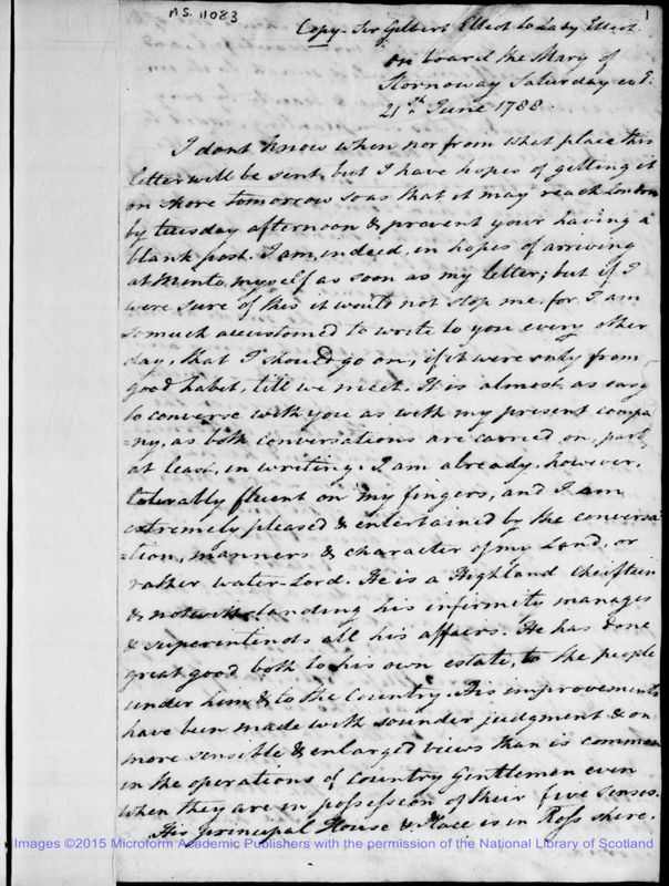View document: Additional correspondence between the Countess and the 1st Earl, 1788-1814.