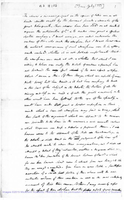 View document: Notes and drafts of speeches and motions on Indian affairs, 1783-1784.