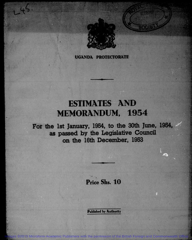 View document: Annual Estimates (with Memoranda), 1954-1958.