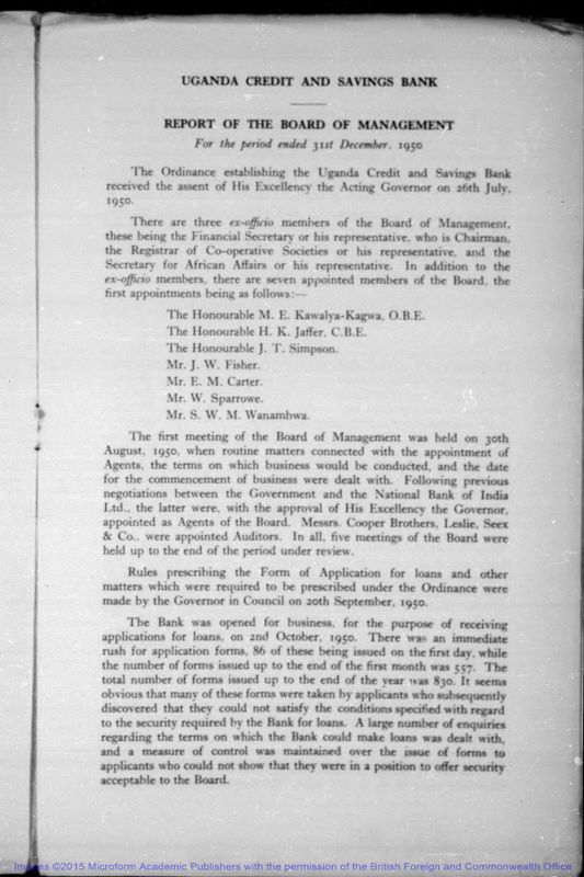 View document: Uganda Credit and Savings Bank, 1950-1961.