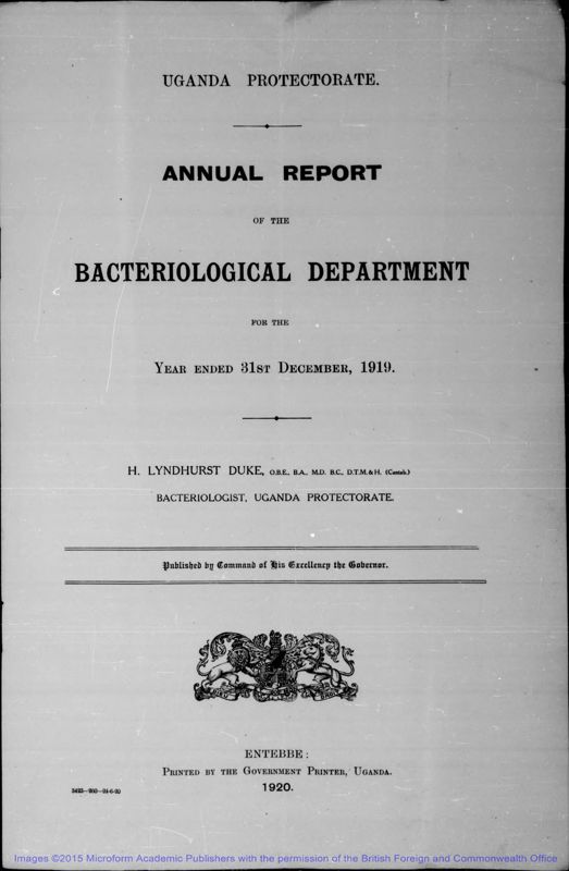 View document: Bacteriological and Human Trypanosomiasis, 1919-1935.