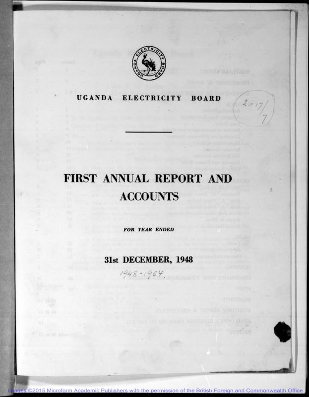 View document: Uganda Electricity Board, 1948-1961.