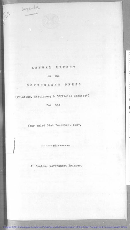 View document: Printing (Government Press), 1927-1961.