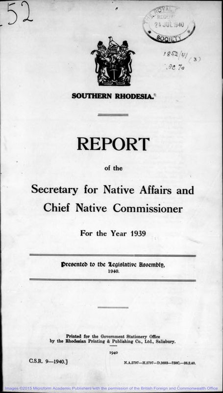 View document: Native Affairs S. Rhodesia, 1939-1950.