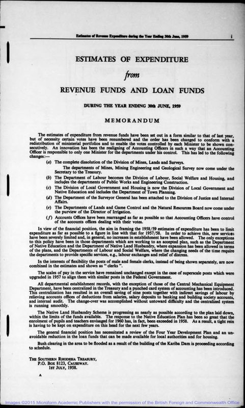 View document: Estimates, 1958-1964.