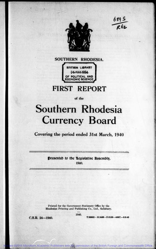 View document: Rhodesia Currency Boards, 1939-1970.