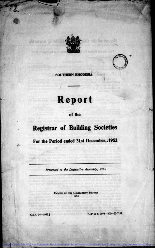 View document: Registrar of Building Societies, 1952-1970.
