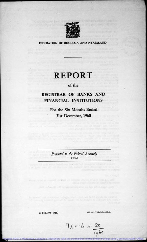 View document: Registrar of Banks and Financial Institutions, 1960-1970.
