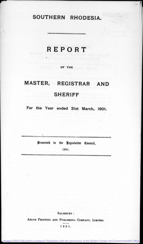 View document: Master, Registrar & Sheriff of the High Court, 1900-1906.