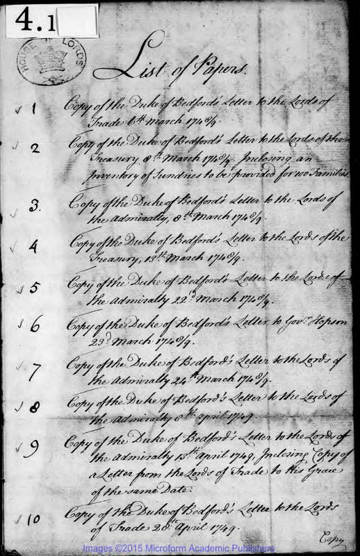 View document: Nova Scotia papers, part 1, 1748-1751.