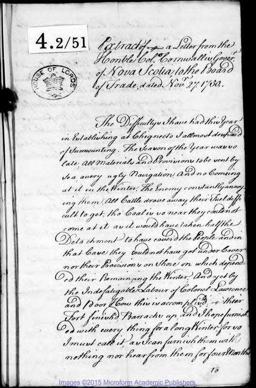 View document: Nova Scotia papers, part 3, 1750-1752.