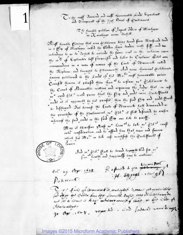 View document: Petitions related to Canadian colonies, 1628-1917.