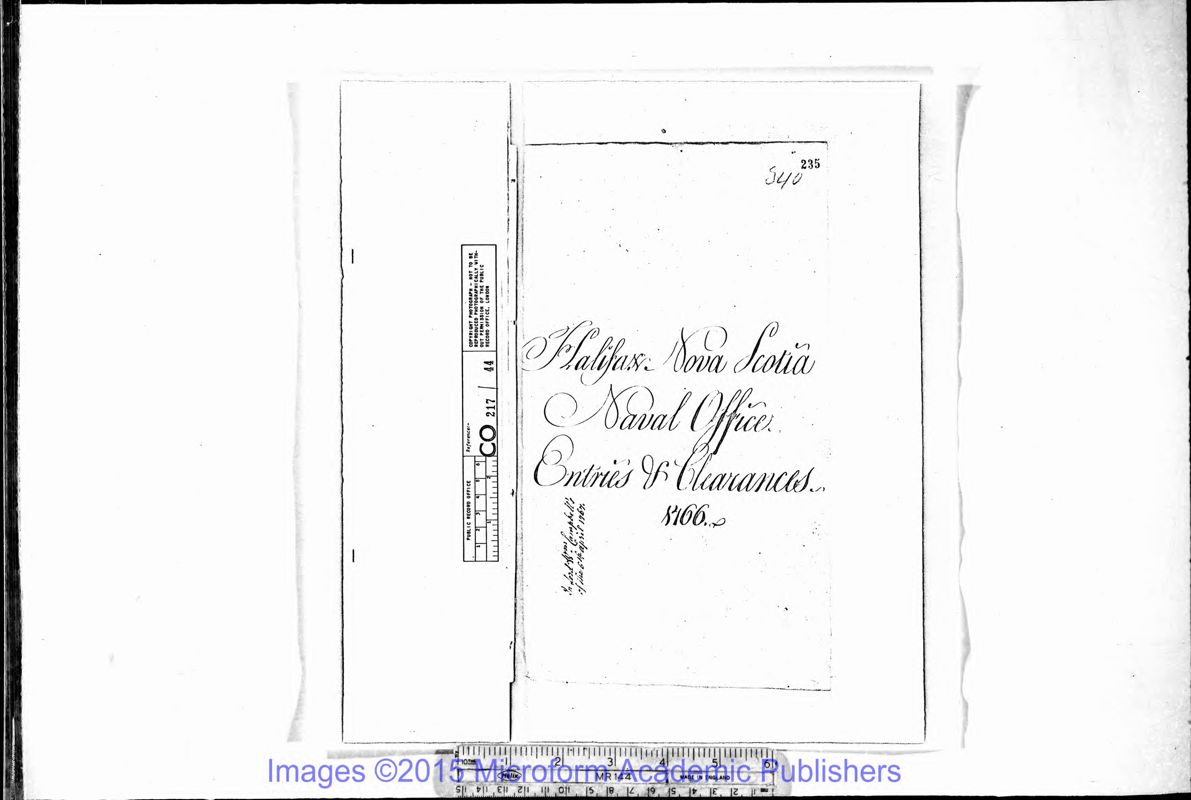 View document: Naval Office Shipping Lists for Nova Scotia, 1766.