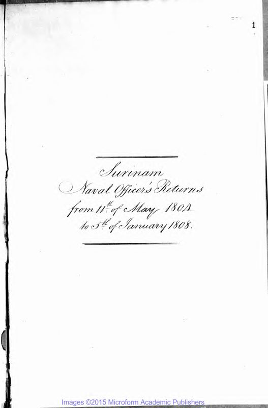 View document: Naval Office Shipping Lists for Surinam, 1804-1816.