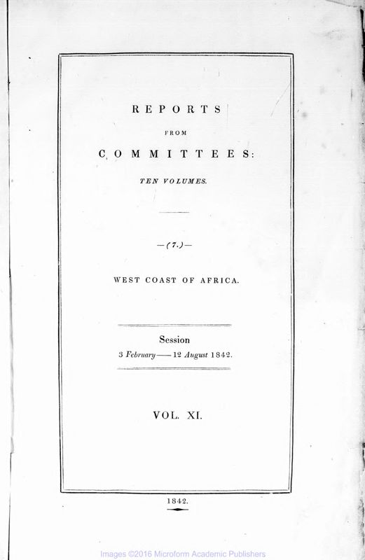 View document: Report of the Select Committee on the West Coast of Africa, pt 1, 1842.