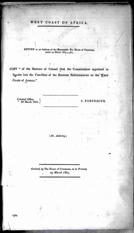 View document: Ord report on the West Coast of Africa, 1865.