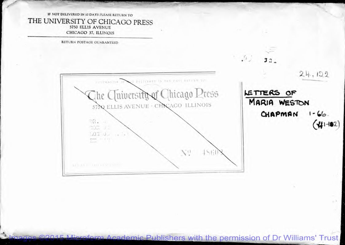 View document: Letters to Estlin from M. W. Chapman, 1851-1883.