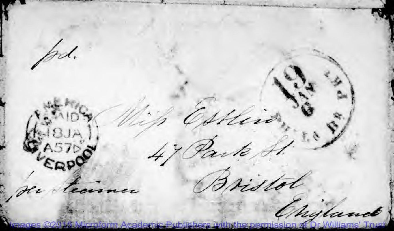 View document: Letters from M. Estlin to R. Moore, 1868.