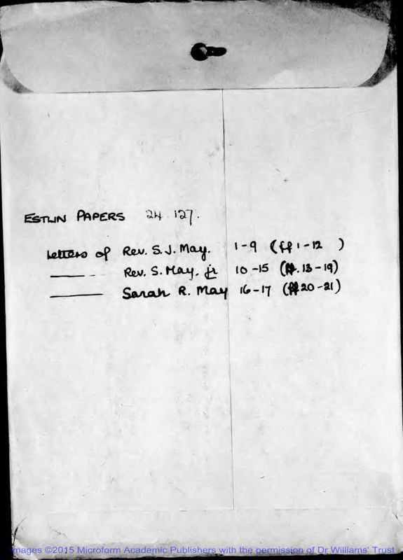 View document: Miscellaenous Letters to Mary Estlin, 1844-1881.