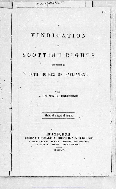 View document: On Scottish Rights, 1853-1854.
