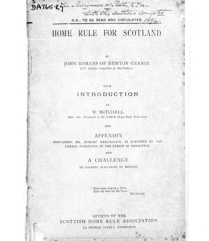 View document: Home Rule for Scotland, 1888-1968.