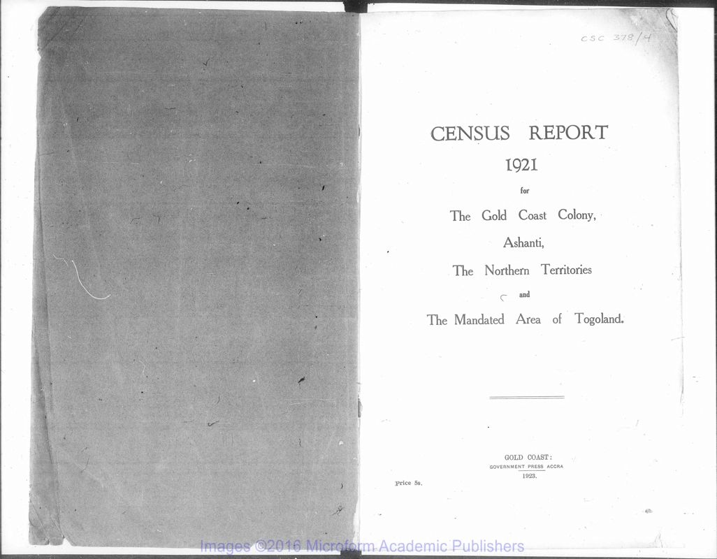 View document: Census of the Gold Coast and Togo, 1921.