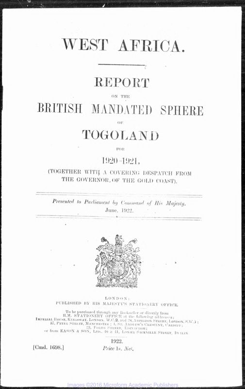 View document: Togoland, 1920-1932.