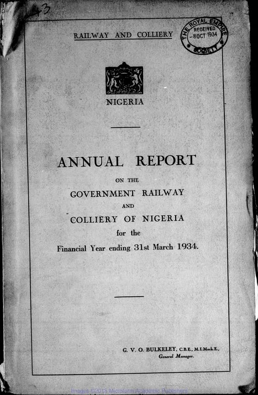 View document: Nigeria Railway and Collieries, 1933-1937.
