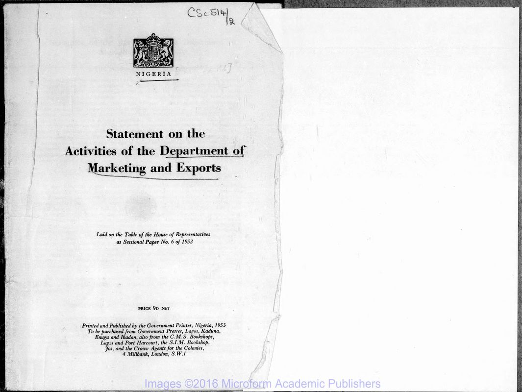 View document: General, Cocoa and Cotton Marketing, 1947-1959.