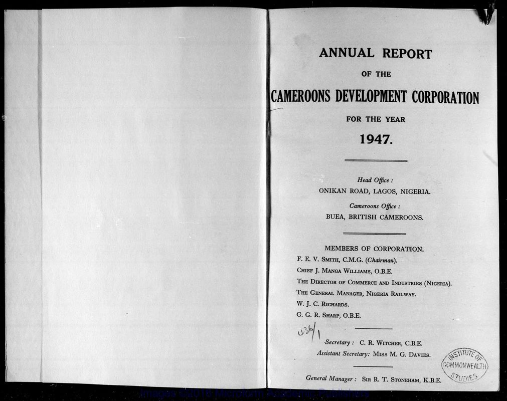 View document: Cameroons Development, 1947-1960.
