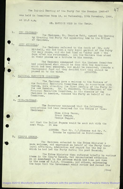 View document: Parliamentary Labour Party Papers, 1946-1947.