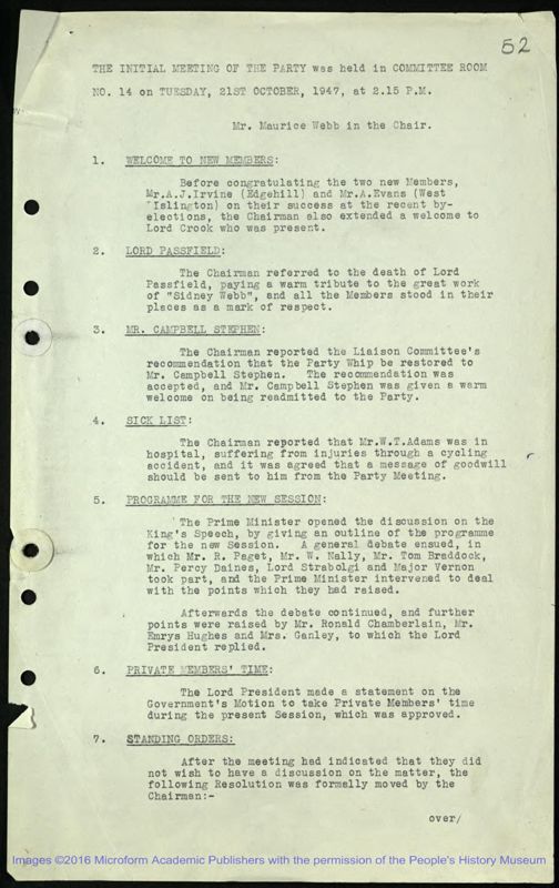 View document: Parliamentary Labour Party Papers, 1947-1948.