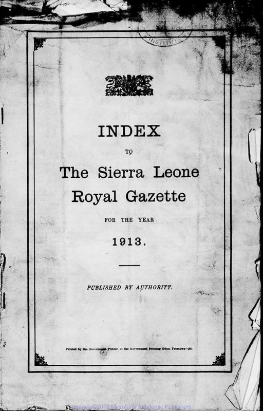 View document: Sierra Leone Gazette, 1913.