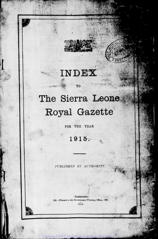 View document: Sierra Leone Gazette, 1915.