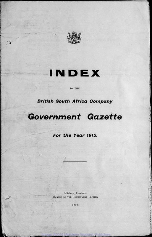 View document: Zimbabwe (Southern Rhodesia) Gazette, 1915-1917.