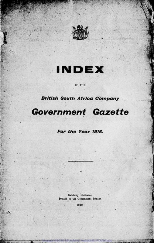 View document: Zimbabwe (Southern Rhodesia) Gazette, 1918-1919.