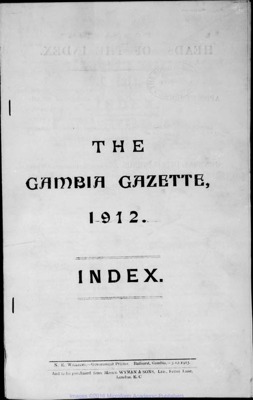View document: Gambia Gazette, 1912-1913.