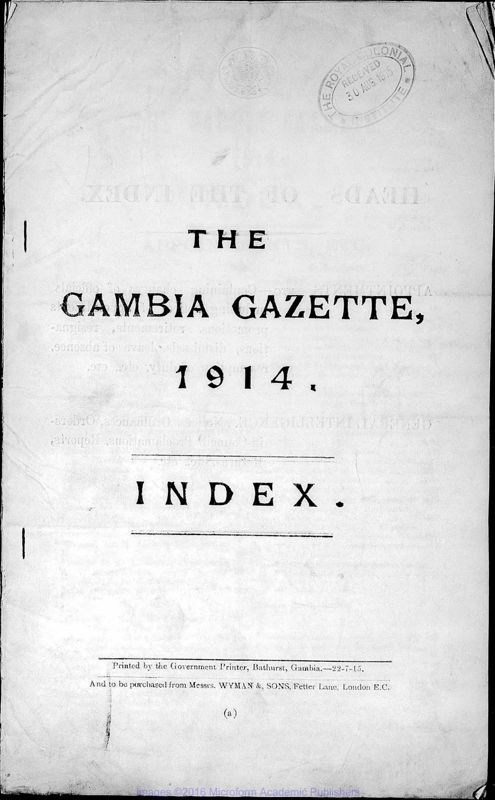 View document: Gambia Gazette, 1914-1915.