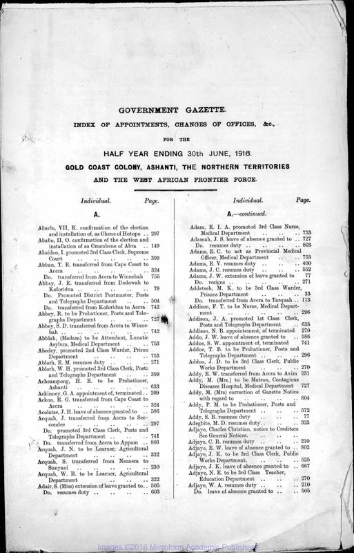 View document: Ghana (Gold Coast) Gazette, 1916 Jan-June.