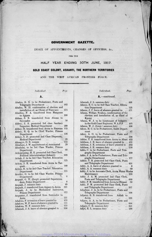View document: Ghana (Gold Coast) Gazette, 1917.