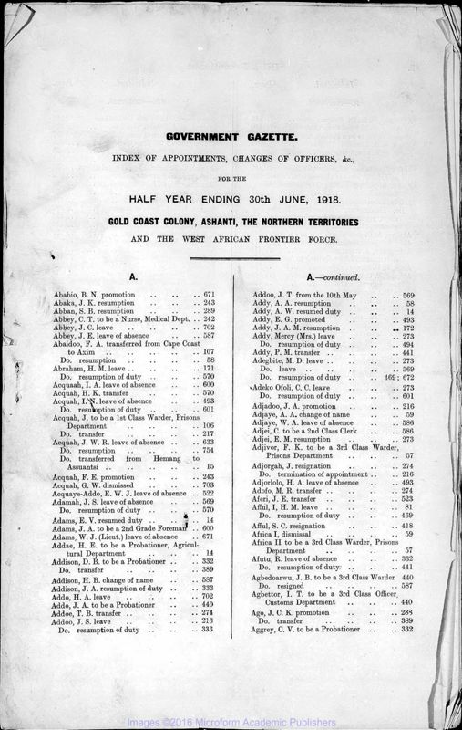 View document: Ghana (Gold Coast) Gazette, 1918 Jan-June.