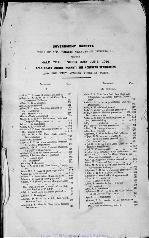 View document: Ghana (Gold Coast) Gazette, 1918 July-Dec with Supplements, part 2.
